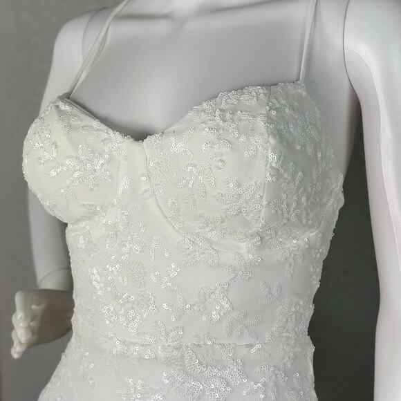 Lovesome Lace-Up Sequin Slip Dress Gown Prom Homecoming Wedding White Sz S - Picture 7 of 11